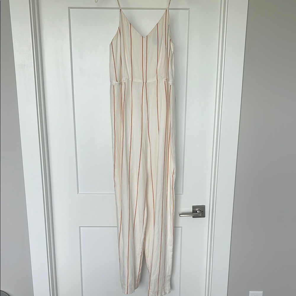 Anthropologie Cream and Orange Striped Jumpsuit
